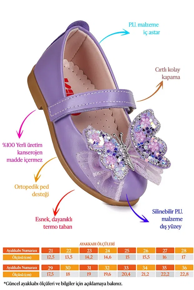 Детские балетки для девочек с принтом Fly Velcro Butterfly Accessory Kiko Kids, Lilac — фото 2