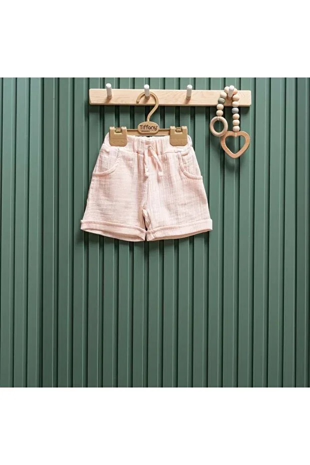 Детские шорты для девочек хлопковые Lace-Up pocket detail baby muslin shorts Tiffany, Powder