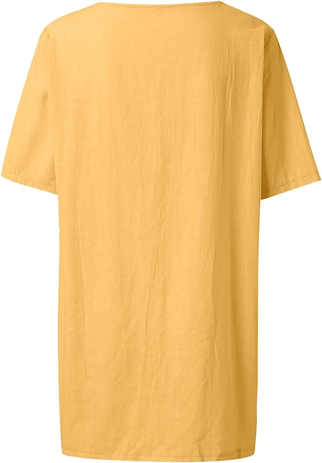 Женская пляжная рубашка-платье из хлопка и льна с коротким рукавом, Yellow — фото 4