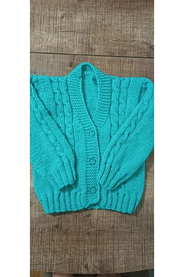 Мужской кардиган с кабельным вязанием El Örgüsü Cici Bebe, Turquoise