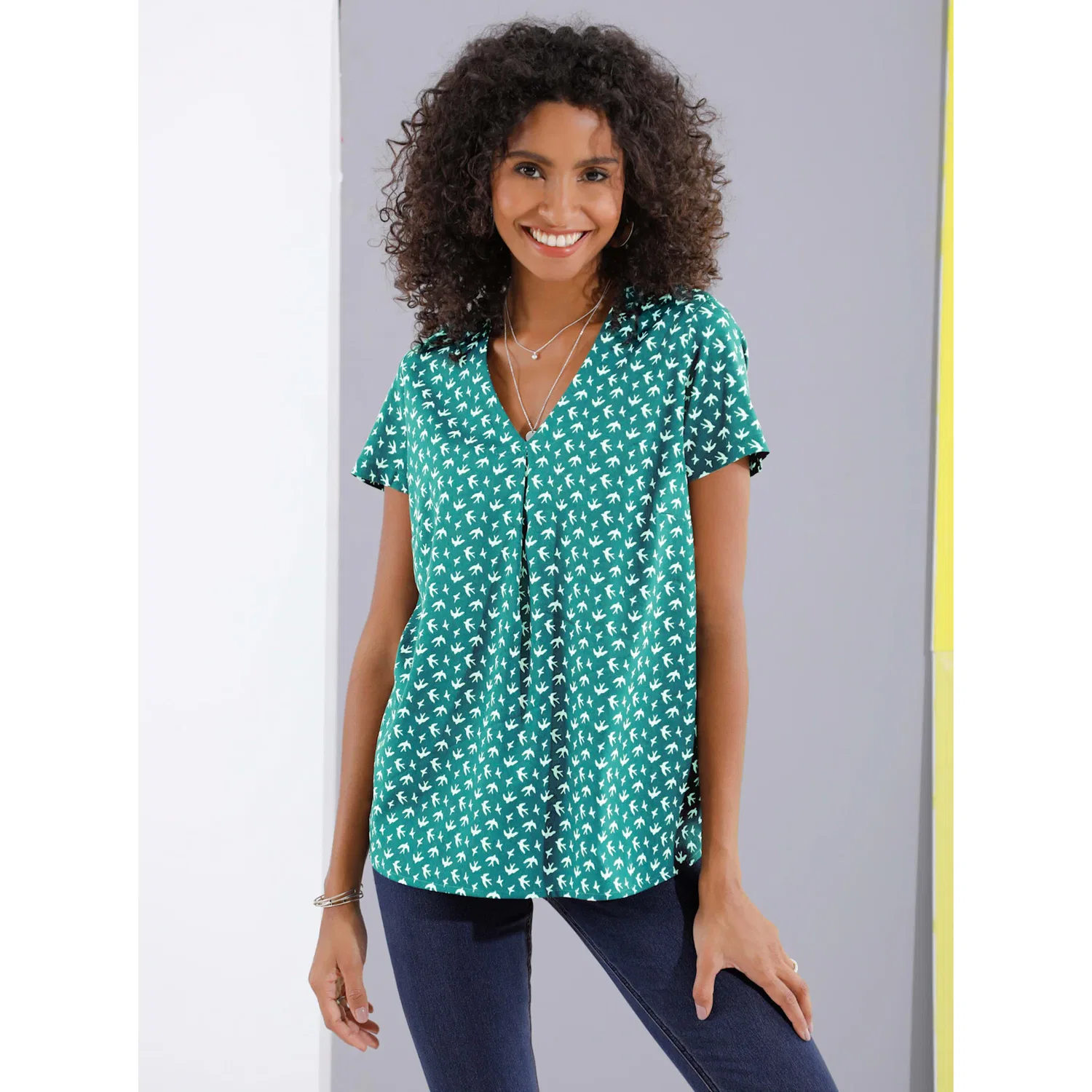 Женская блуза с принтом ласточек Classic Basics, Lagoon Print