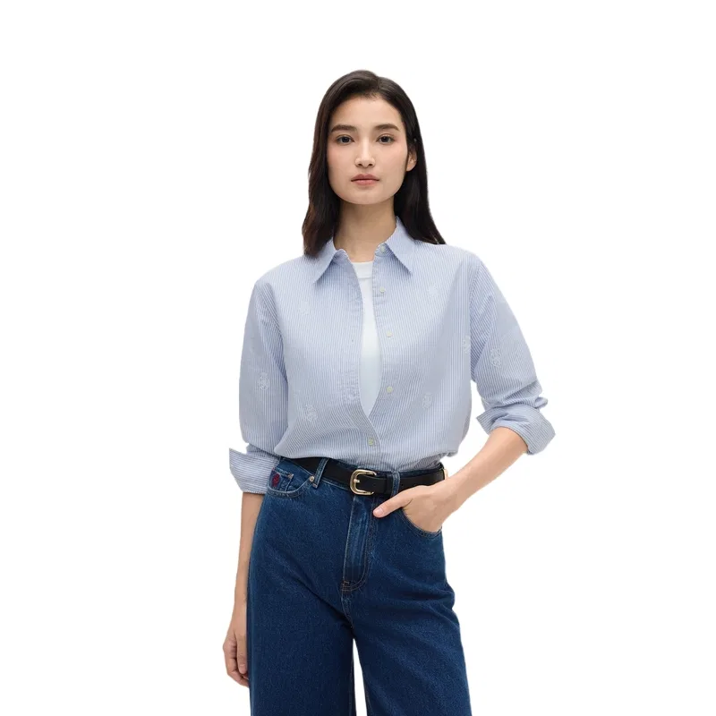 Женская рубашка с воротником-лапша и полосками Blue White Stripes 0Y7 Tommy Hilfiger, Blue White Stripes 0Y7