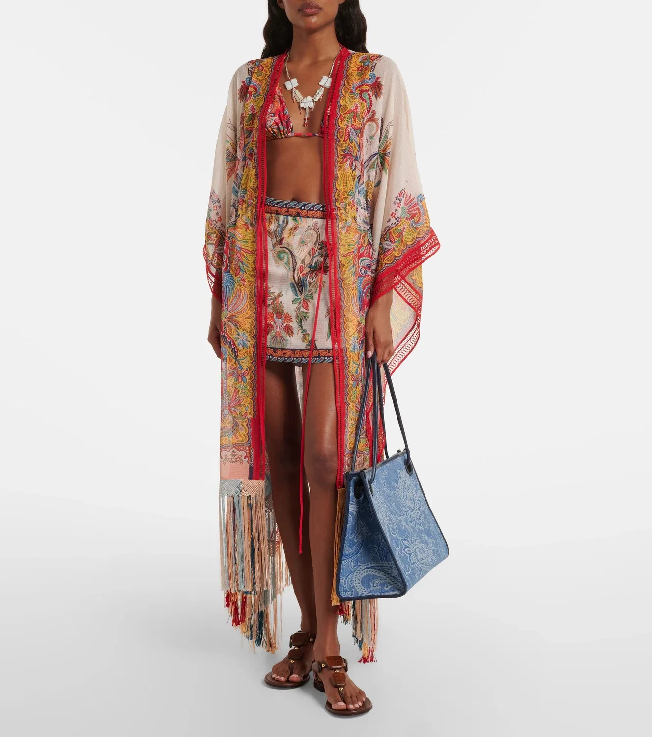 Кафтан с бахромой и узором пейсли ETRO, мультиколор — фото 2