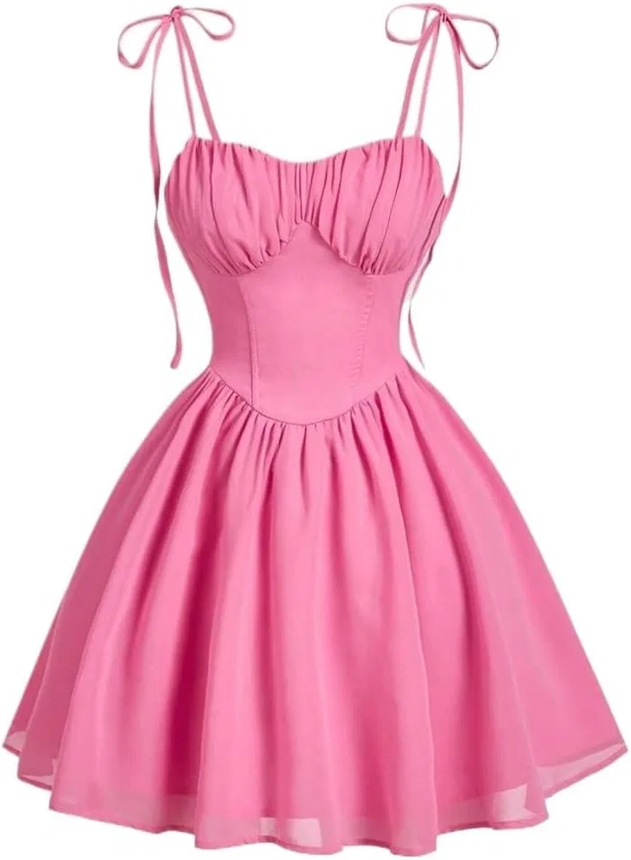 Женское летнее платье-ками с открытой спиной и драпировкой на груди, Hot Pink