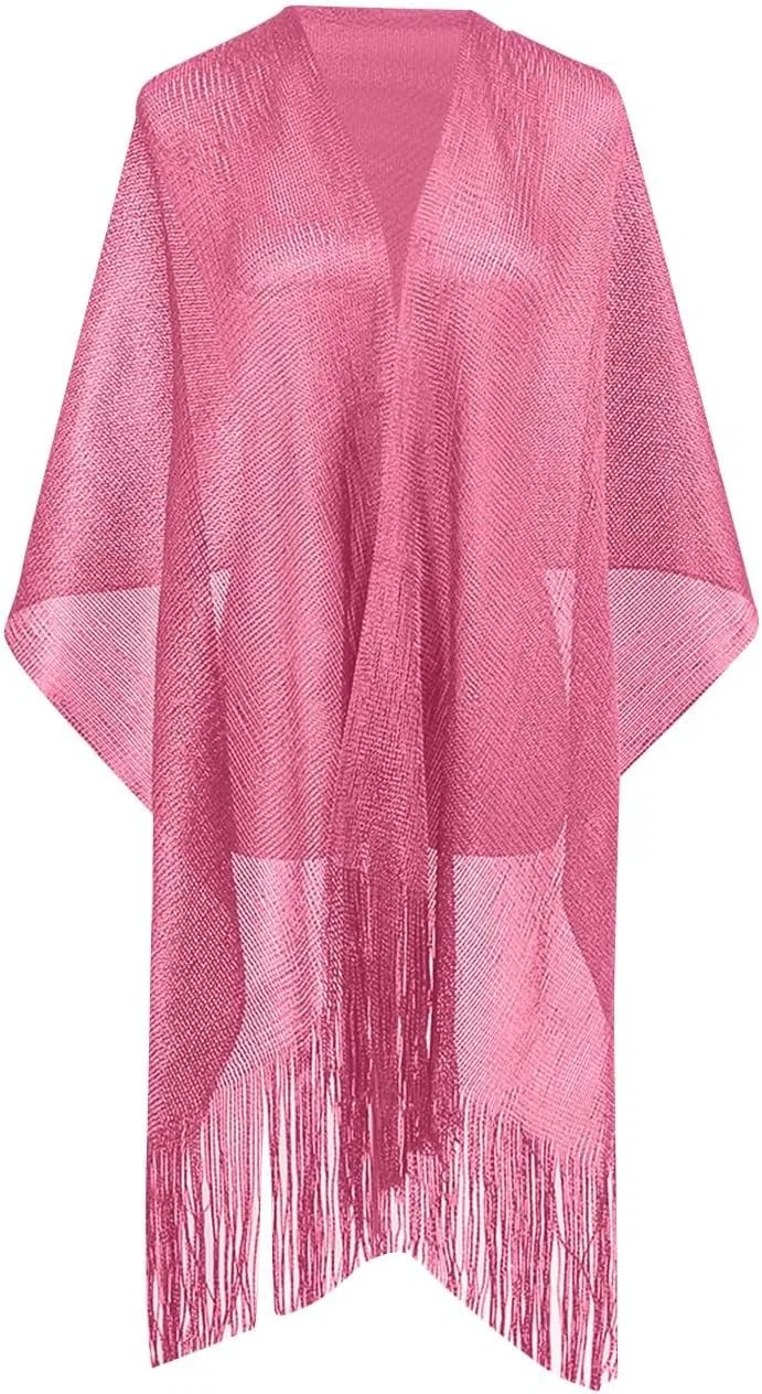 Женская пляжная накидка с бахромой, Hot Pink