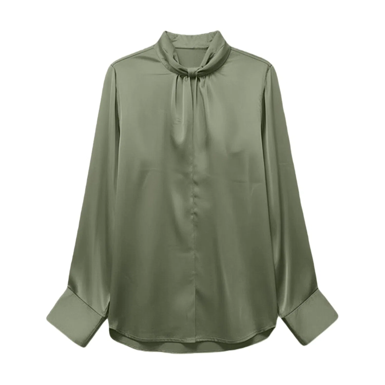 Женская блузка с длинным рукавом и бантом Elegant Work Shirt, Satin 06-green — фото 4