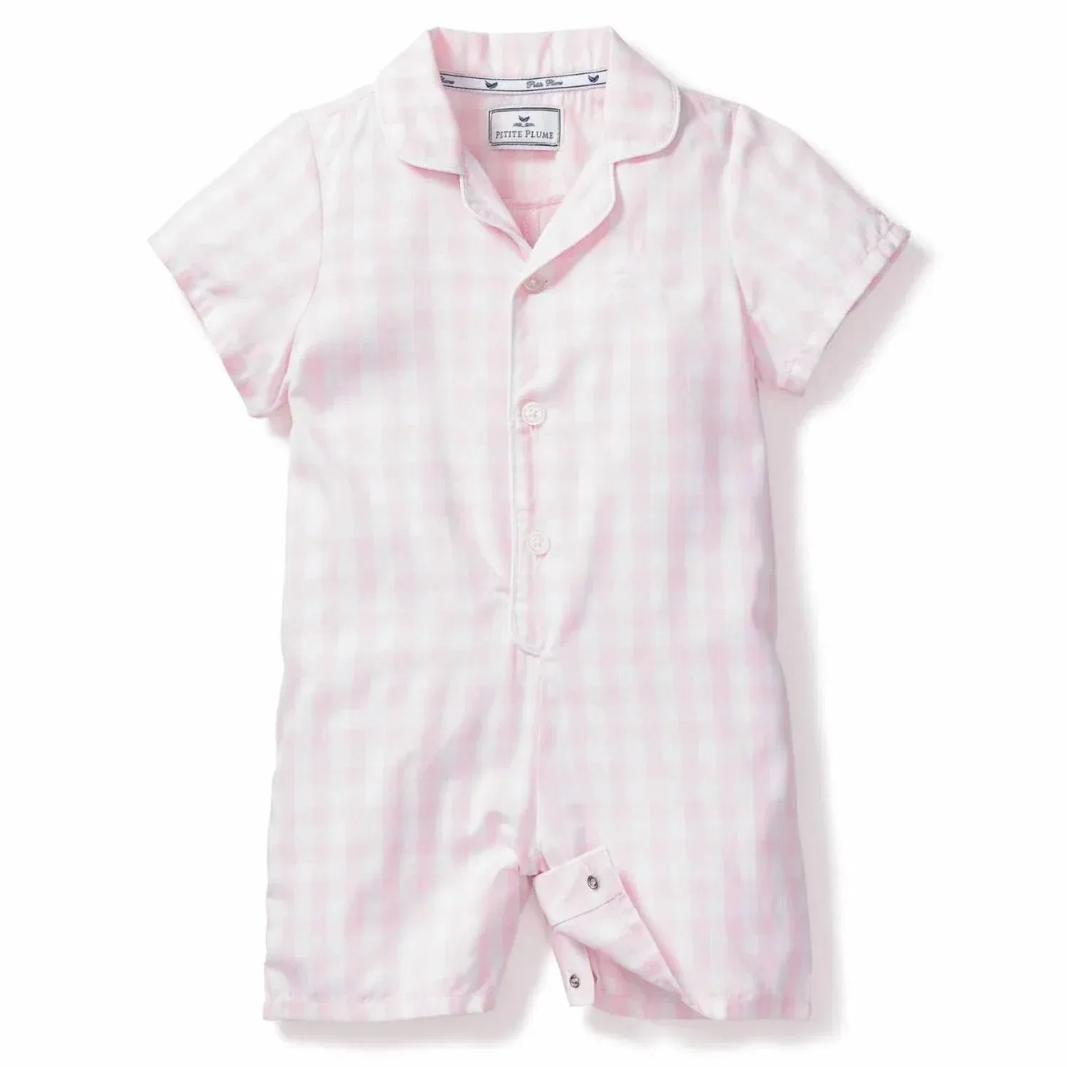 Детский боди-комбинезон из льна с принтом в клетку Twill Summer Romper Petite Plume, Pink Gingham