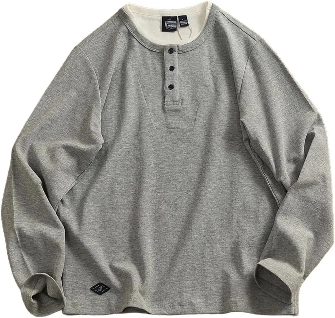 Мужская ретро футболка с длинным рукавом Heavyweight Generic, Flower Grey