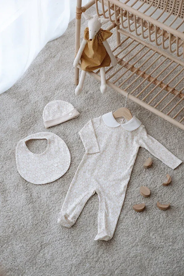 Детский комплект для новорожденных хлопковый 5 предметов Atelier Babbi, Beige — фото 3