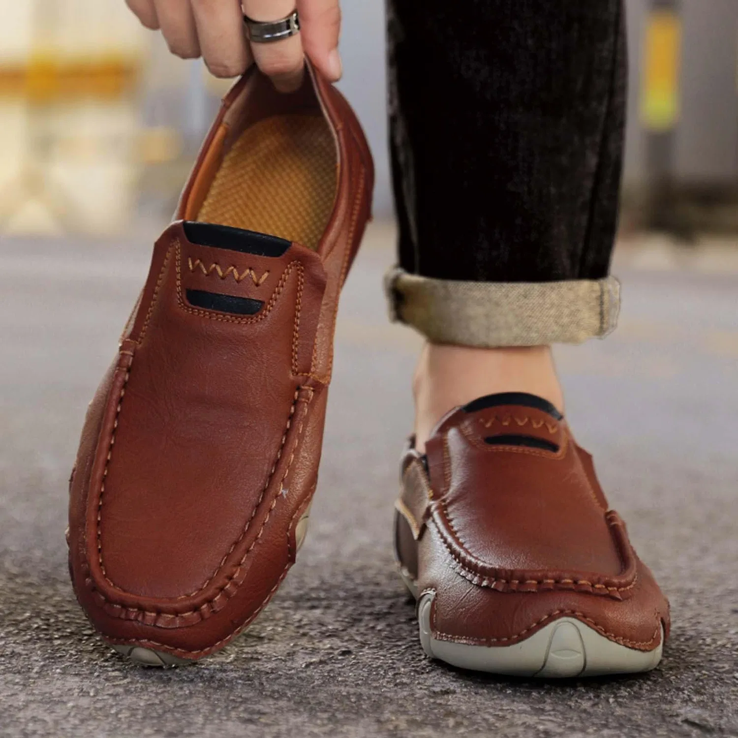 Детские мокасины slip-on с толстой подошвой, Caffè — фото 2