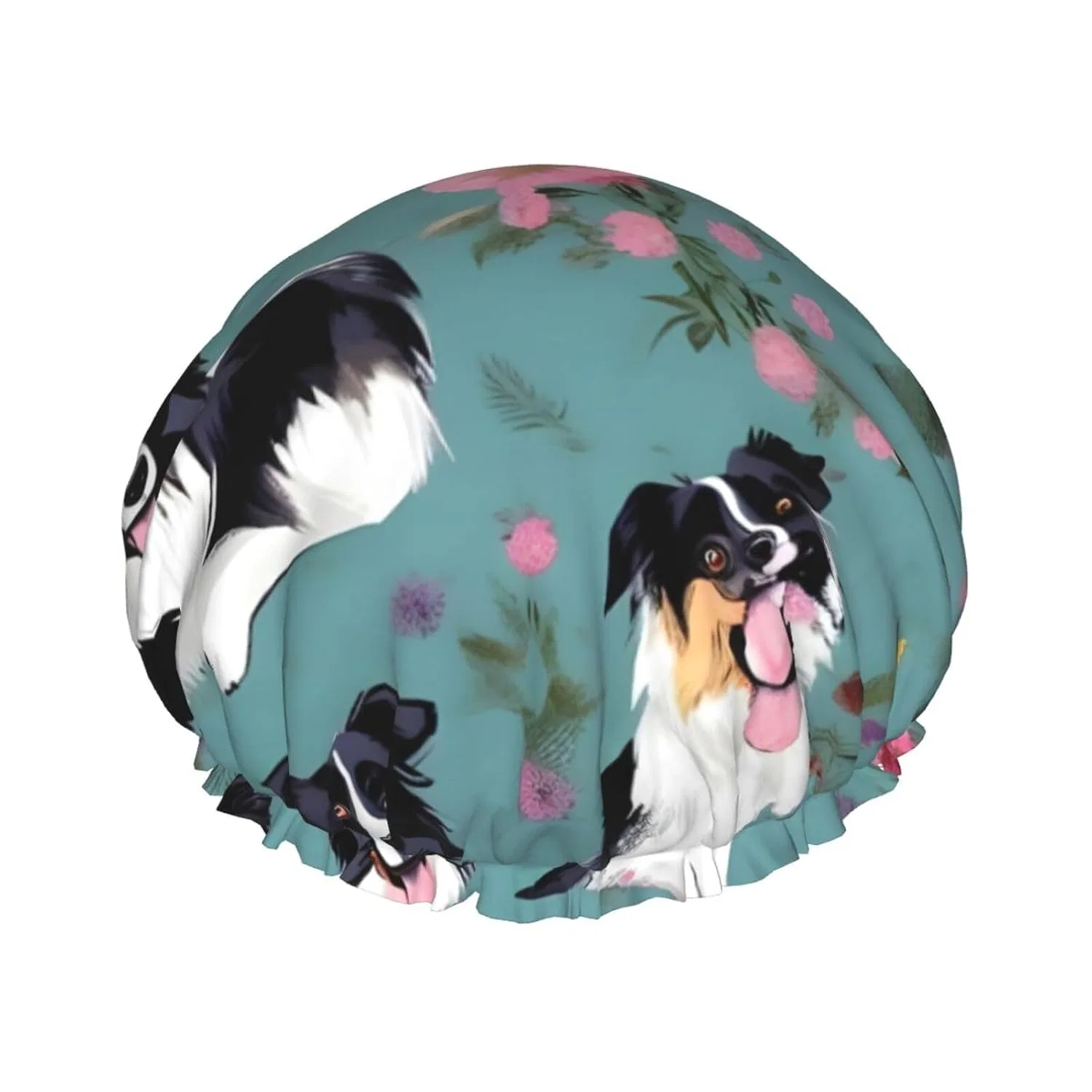 Шапочка для душа Border Collie с цветочным принтом, BREAUX, двойная водонепроницаемая, 26,9 см, Border Collie Florals