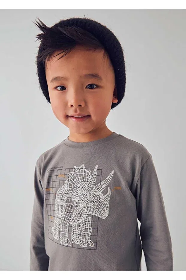 Детская футболка с длинным рукавом с принтом Mayoral, Gray — фото 2