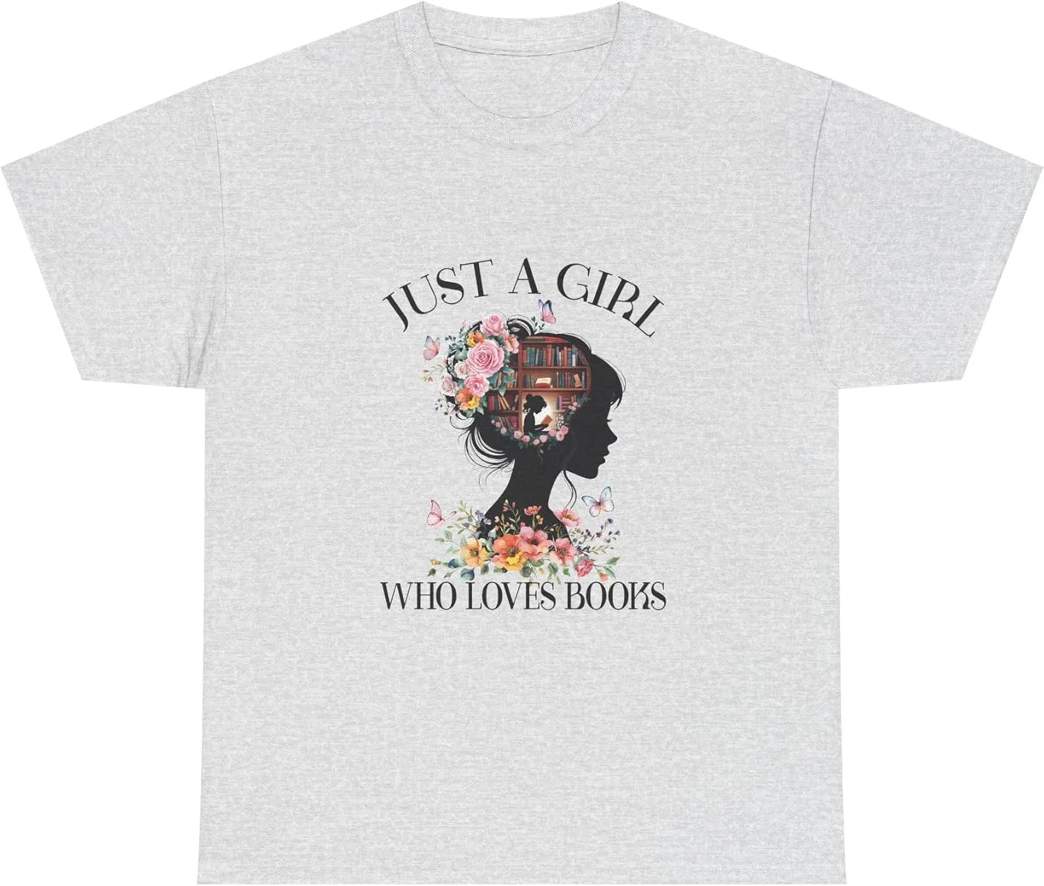 Женская футболка с принтом Just a Girl Who Loves Books, пепельный