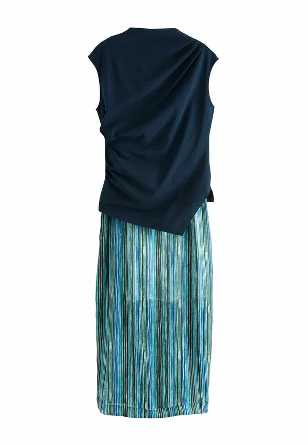 Платье миди с разрезом 2-в-1, полосатое, Tall fit - 2 in 1 sheer skirt midi dress - maxi dress, Next Stripe, синий