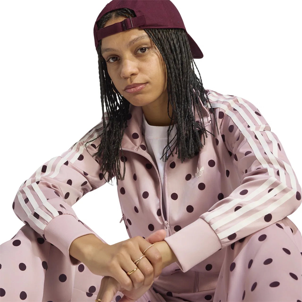 Женский топ из атласа в горошек Adidas Satin Polka Dots Track Top, Dual Lilac — фото 3
