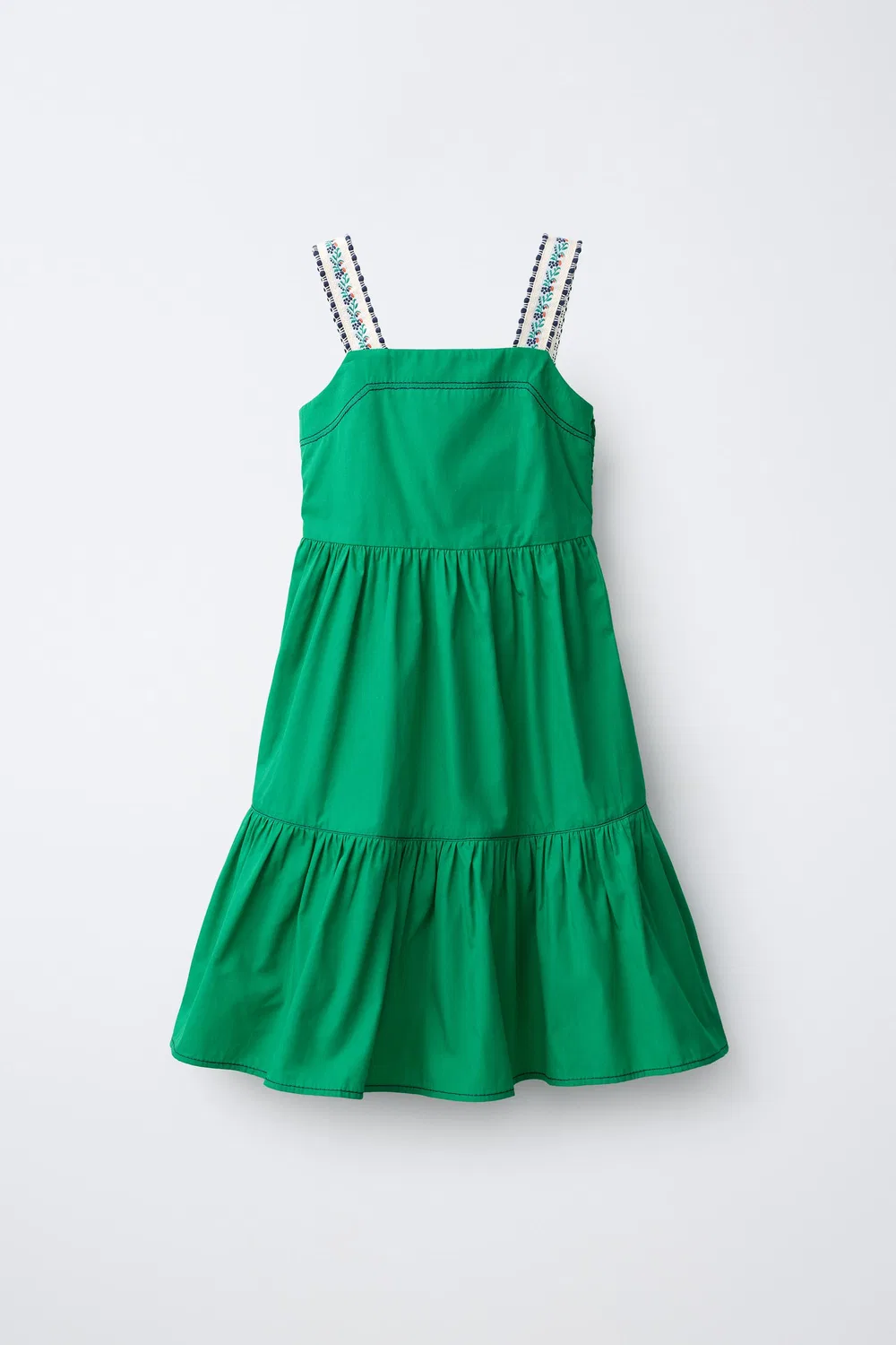Платье из поплина с вышитыми бретелями ZARA, Green