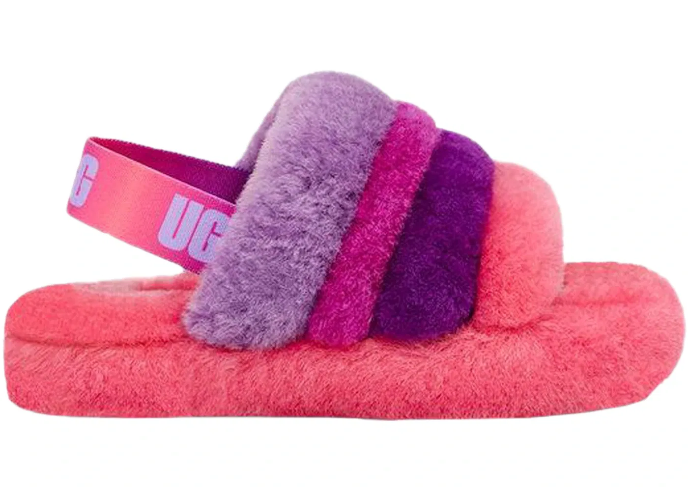 Детские шлепанцы с меховой отделкой UGG Fluff Yeah Slide, Pink/Purple/Rainbow