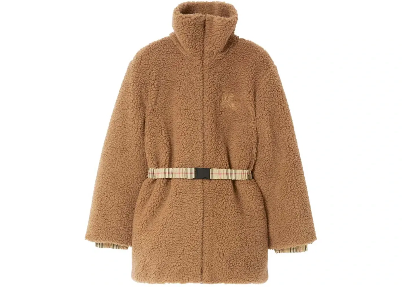 Женское пальто с поясом Belted Fleece Coat Burberry, Dusty Carmel