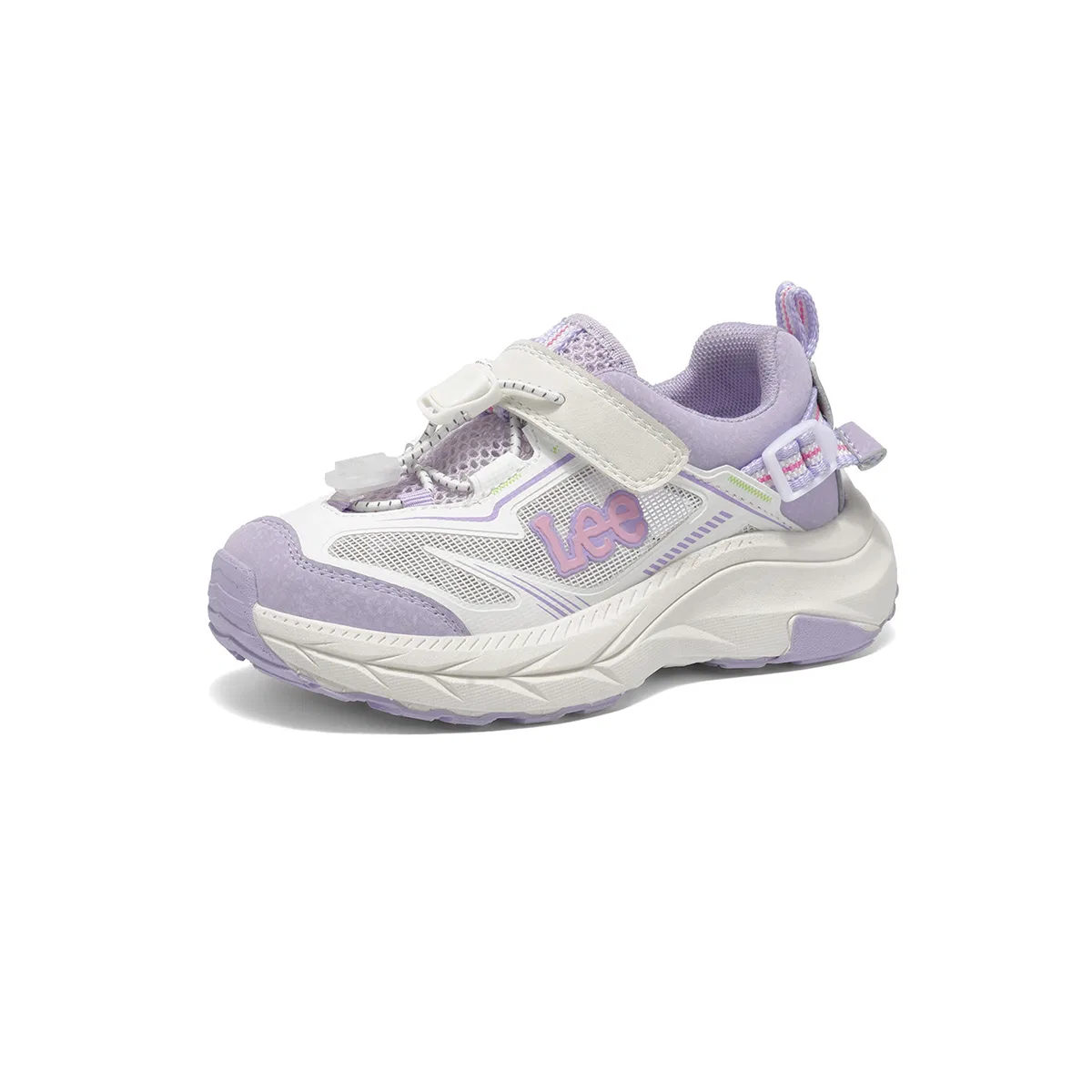 Детские кроссовки для бега из сетки и экокожи Beige Purple Lee — фото 3