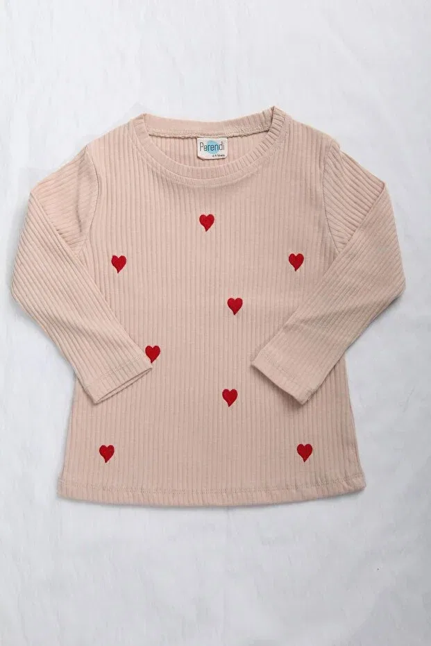 Детские свитшот для девочек хлопковый Little Heart Embroidered Perendi, Beige — фото 4