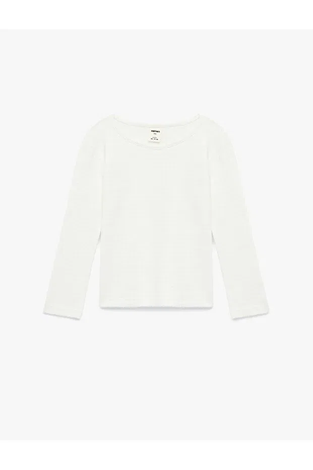 Детское для новорожденных футболка с длинным рукавом Viscose blended long sleeve crew neck basic t-shirt Koton, Ecru — фото 3