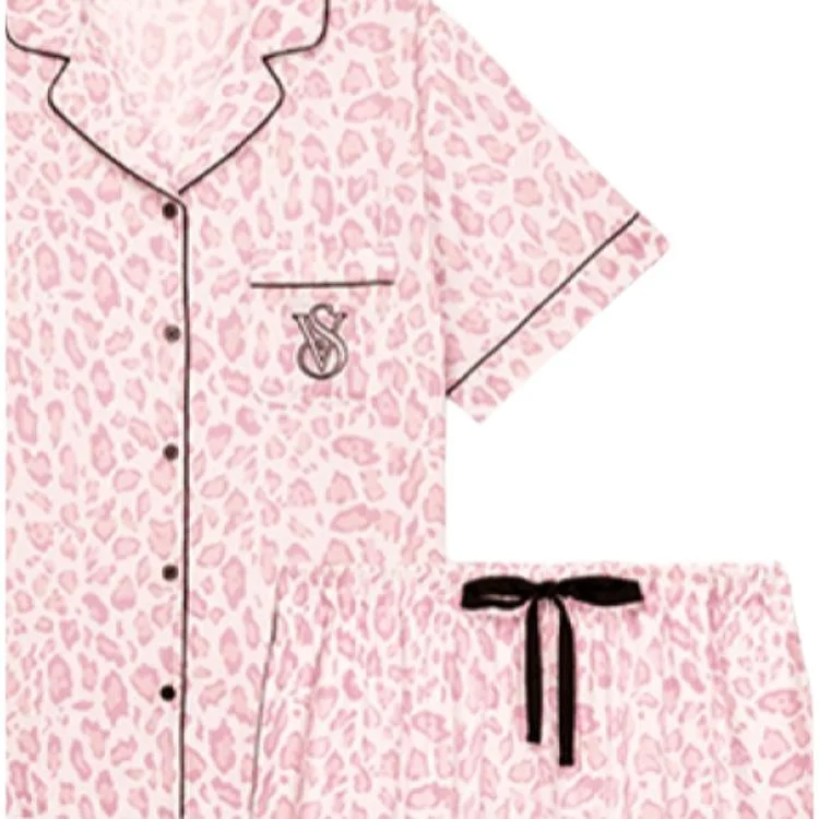Пижамный комплект Victoria's Secret Classic Series Tencel Soft Printed, розовый/леопардовый принт — фото 3
