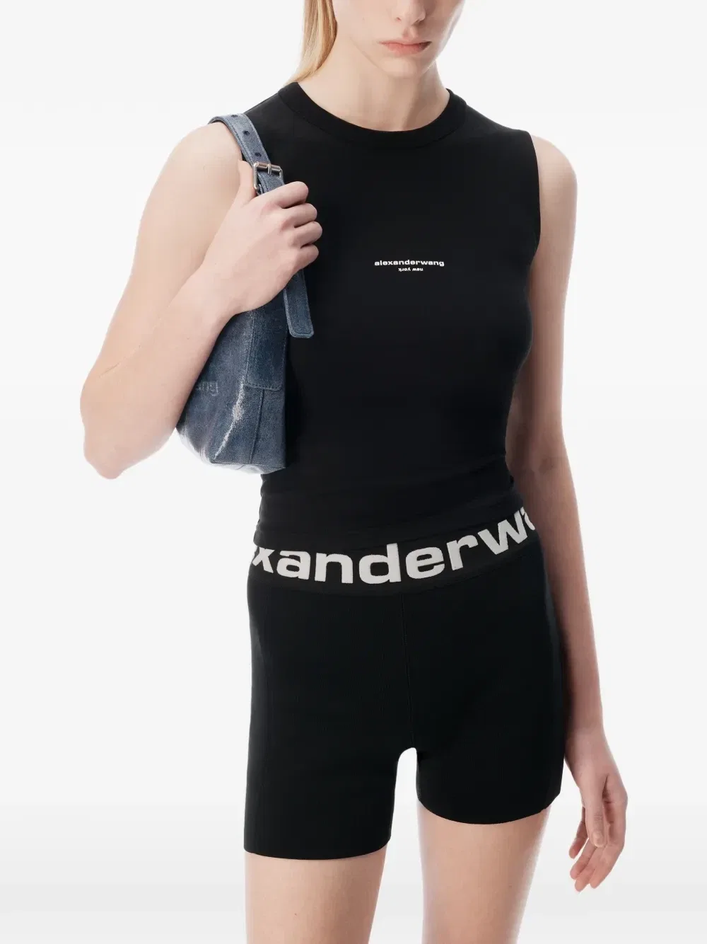 Майка облегающего силуэта с логотипом Alexander Wang, черный — фото 2