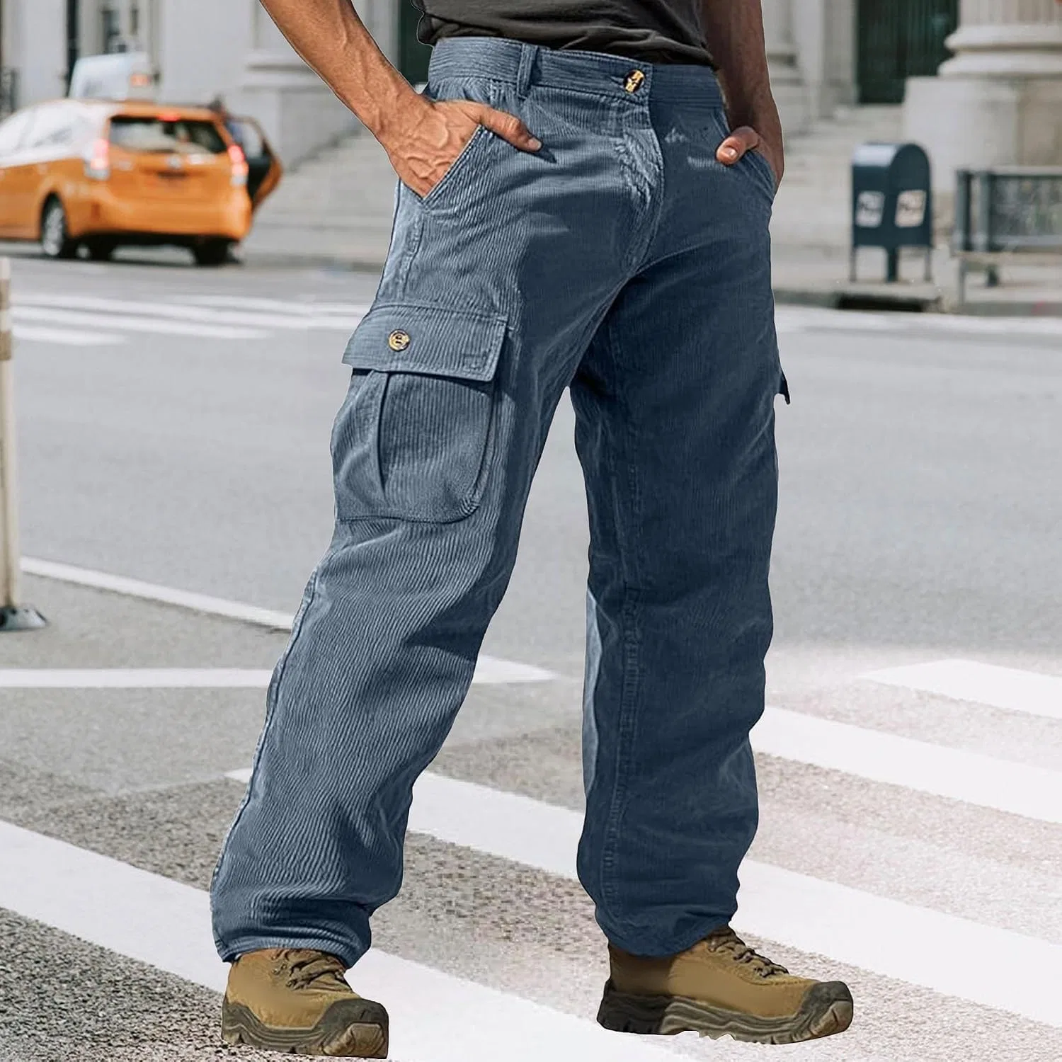 Мужские casual брюки-карго из вельвета, Vintage, голубой — фото 2