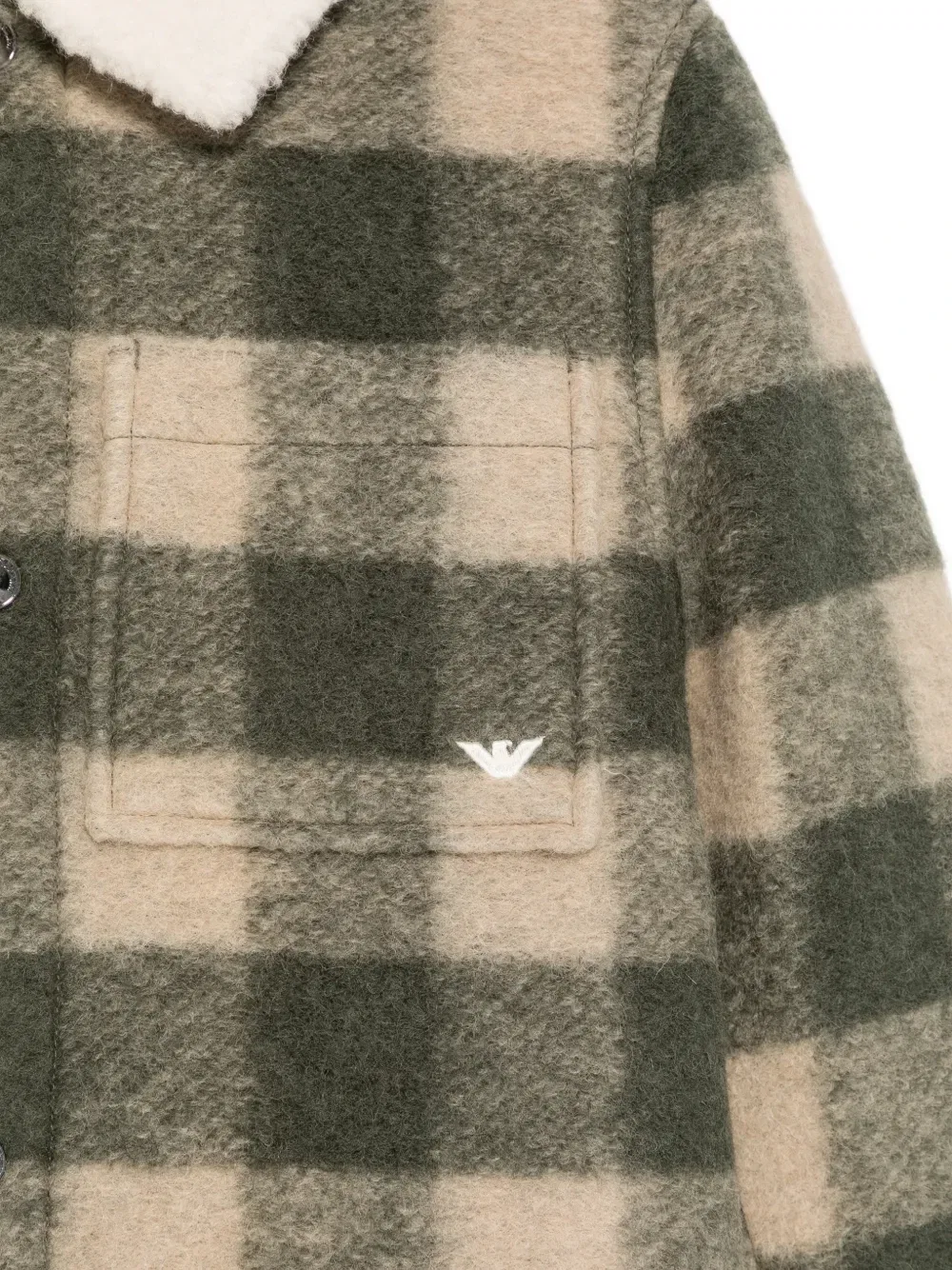 Куртка в клетку с воротником из овчины Emporio Armani Kids, зеленый — фото 3