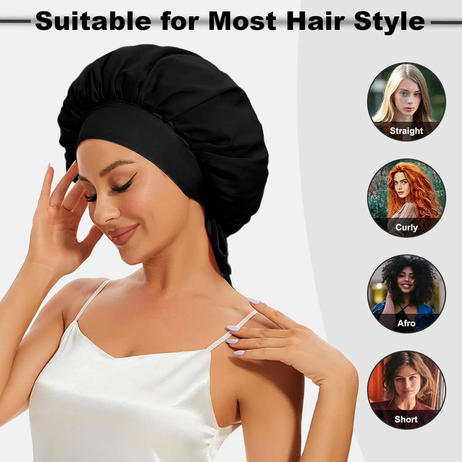 Шапочка для сна Satin Hair Cap, Champracer, двойной слой, полиэстер, регулируемая завязка — фото 4