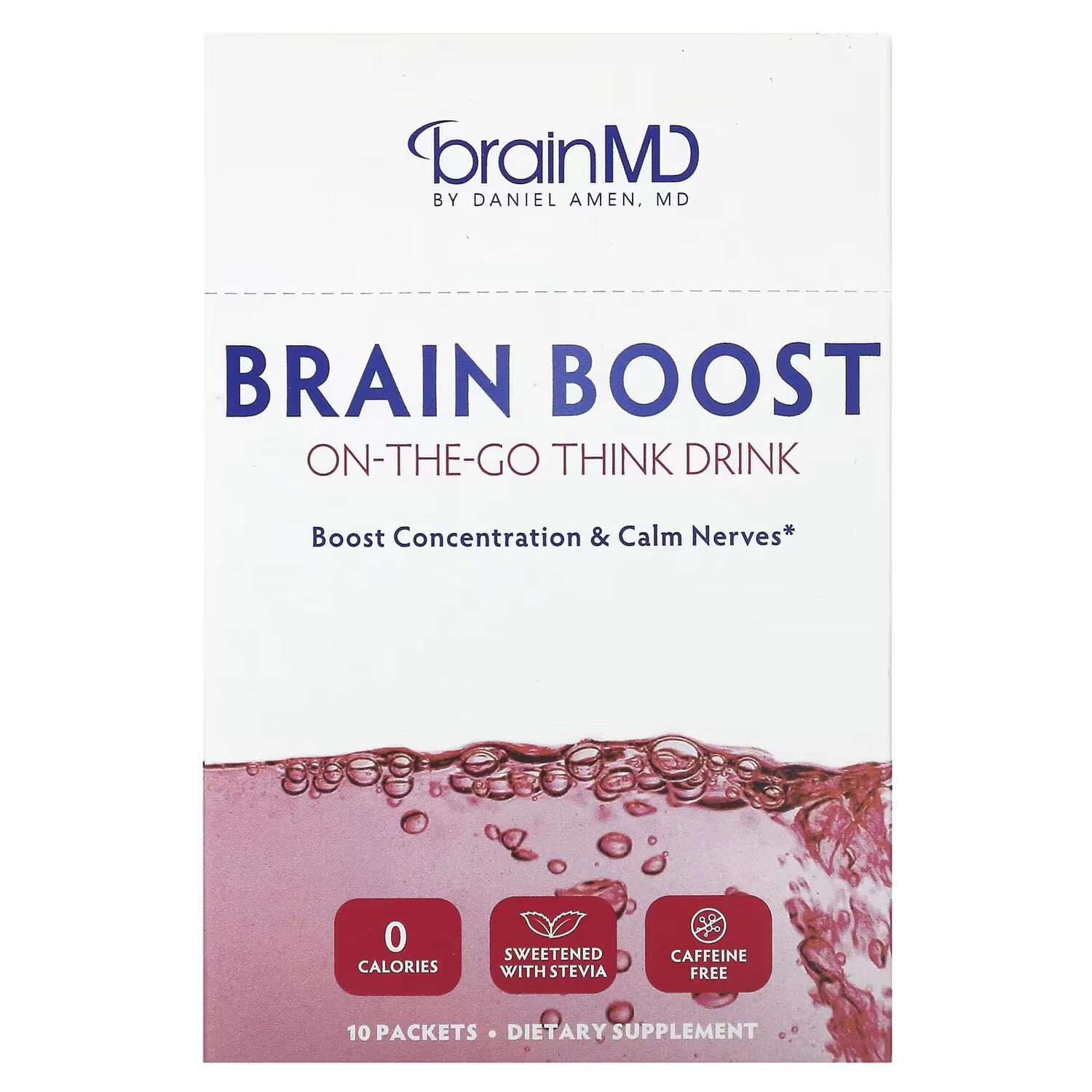 

Brain Boost, Напиток для размышлений на ходу, без кофеина, 10 пакетов Brainmd