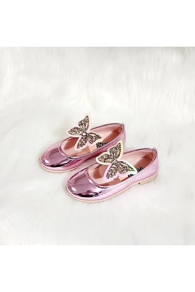 Детские балетки для девочек с принтом Color Changing Children's Ballerinas With Butterfly Bow Patik Ayakkabı, Pink — фото 2