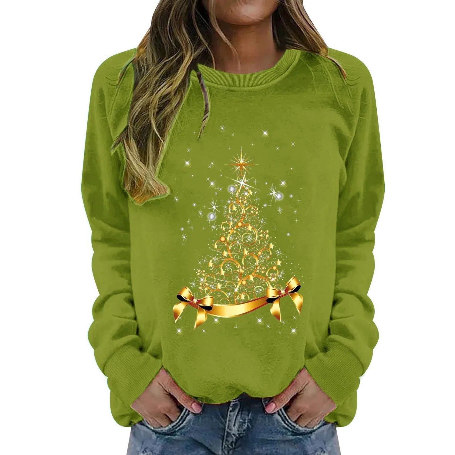 Женская куртка с принтом Christmas Tree с длинным рукавом, Verde
