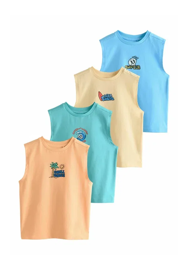 Футболки без рукавов, хлопок, Regular fit - fluro tank vest 4 pack, Next, peach, green, orange, синий/зеленый/оранжевый/персиковый