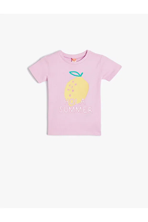Детская футболка с принтом Lemon Printed Cotton Short Sleeve T-Shirt Koton, Lila