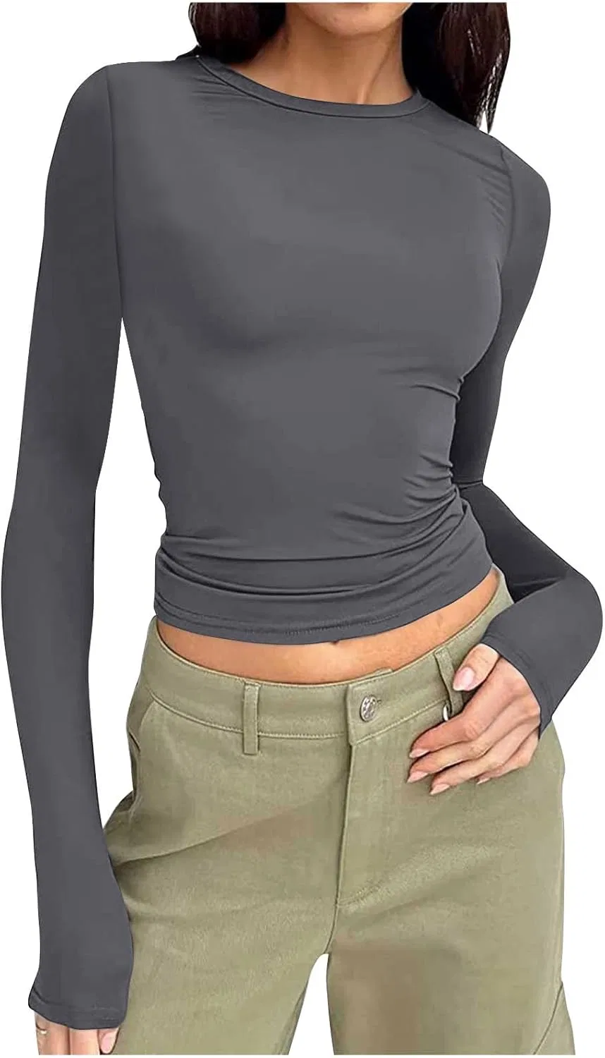 Женская футболка slim fit с круглым вырезом, Dark Gray — фото 2