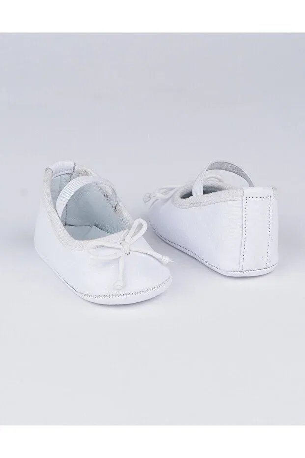 Детские балетки для девочек кожаные Linda pearlescent white leather baby ballerinas Beybium, White — фото 4
