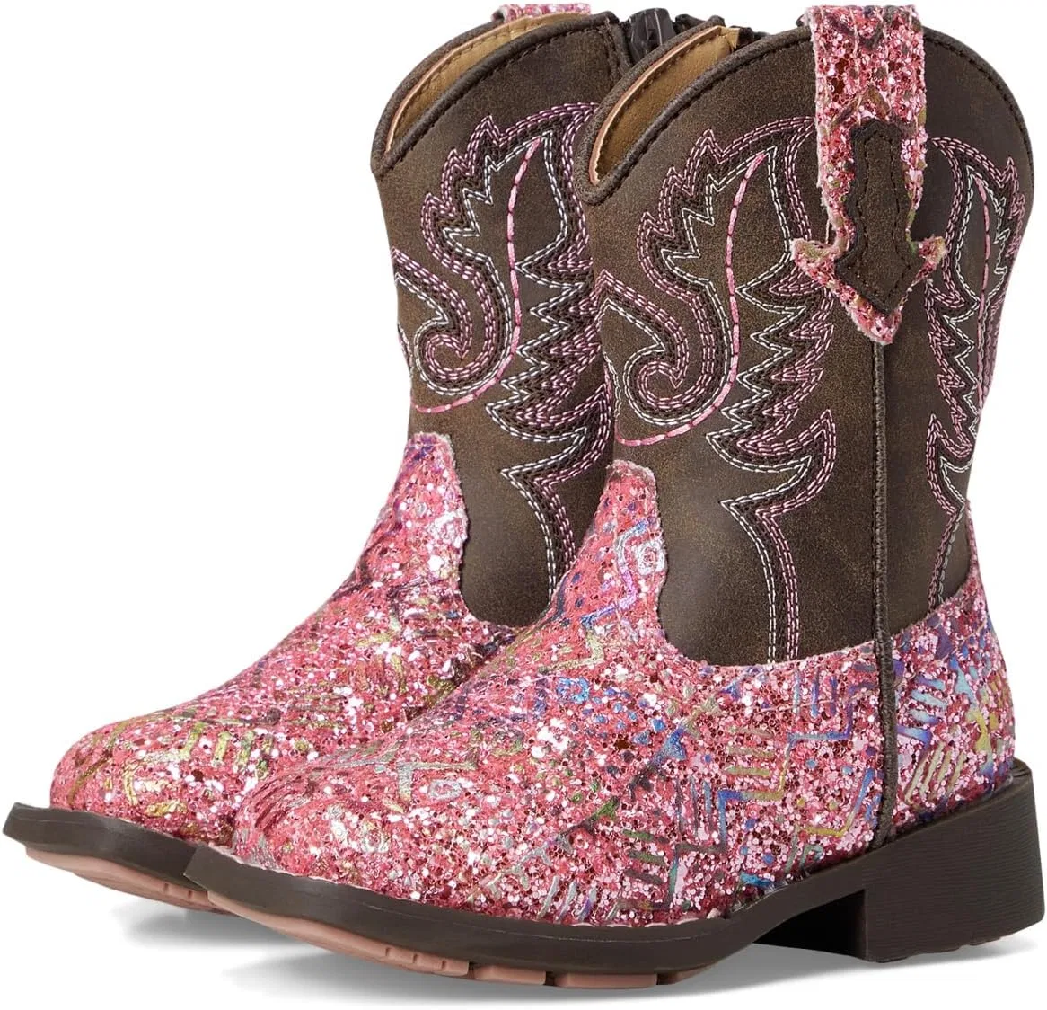 Детские ботинки для девочек с блестками Glitter Aztec Tin Haul, Pink Southwest Glitter Vamp/Brown Shaft