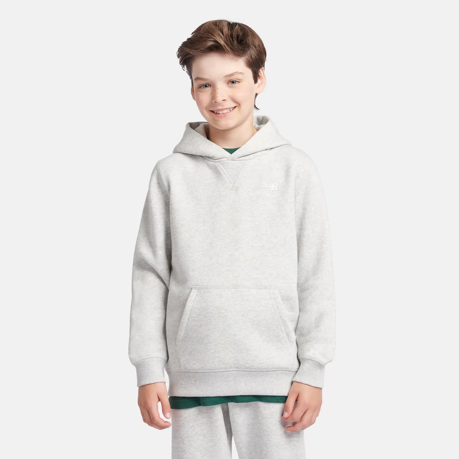 Детское худи с капюшоном на молнии Brush Back Small Logo New Balance, Athletic Grey Heather