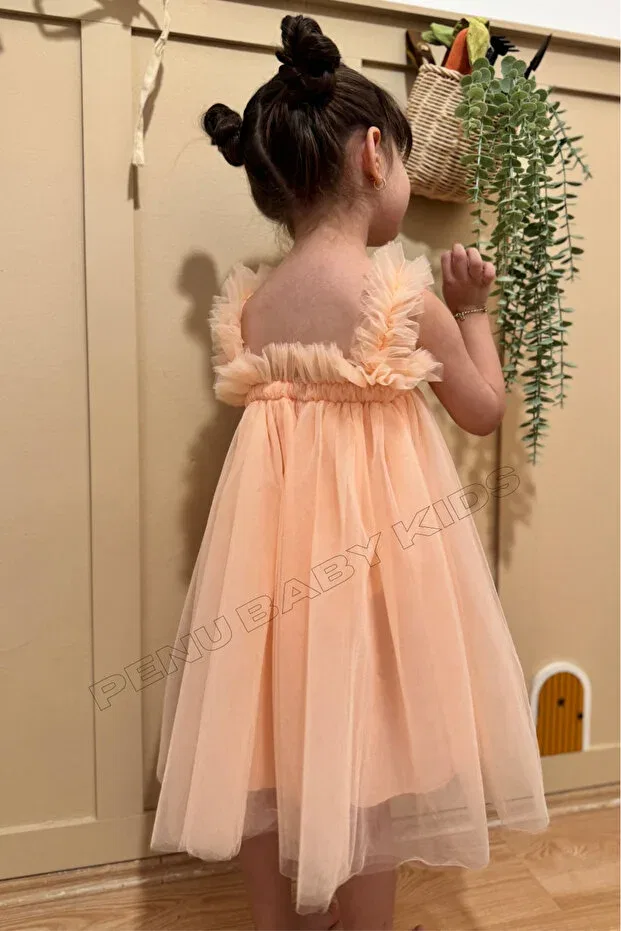 Детское платье для девочек с открытыми плечами Penu Baby Kids, Salmon — фото 4