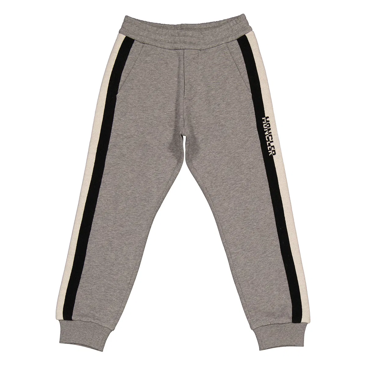 Детские спортивные штаны из хлопка с логотипом Boys Light Grey Logo Stripe Cotton Joggers Moncler, Light Grey