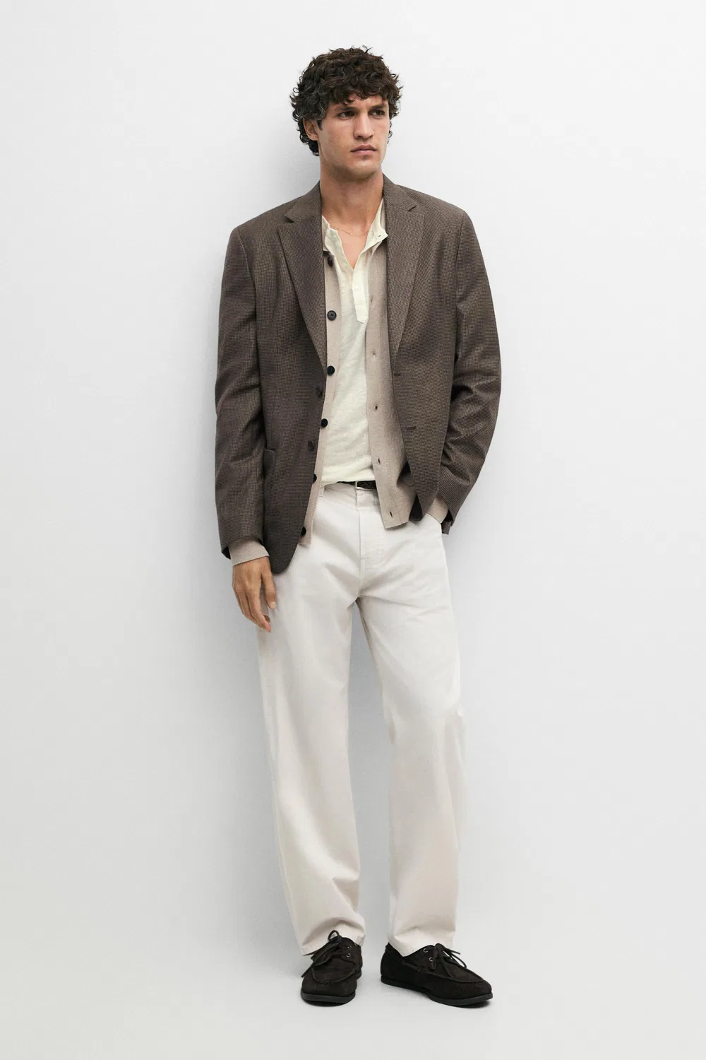 Блейзер Massimo Dutti, с декоративными карманами, коричневый — фото 3
