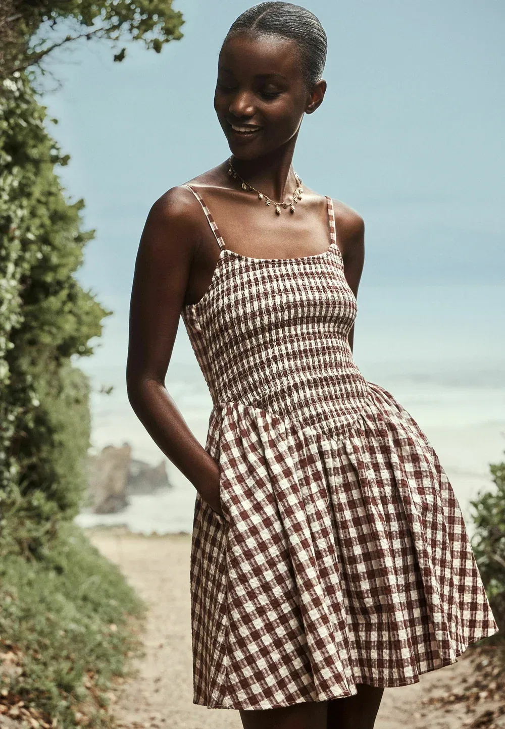 Комбинезон-Шорты стандартного кроя Next, Chocolate Brown Cream Gingham — фото 2