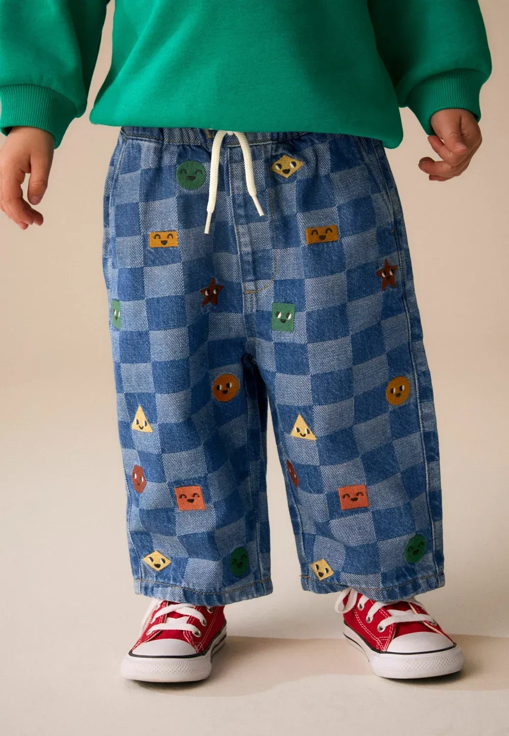 Джинсы свободного кроя Next, Mid Blue Checkerboard With All Over Embroidery — фото 2