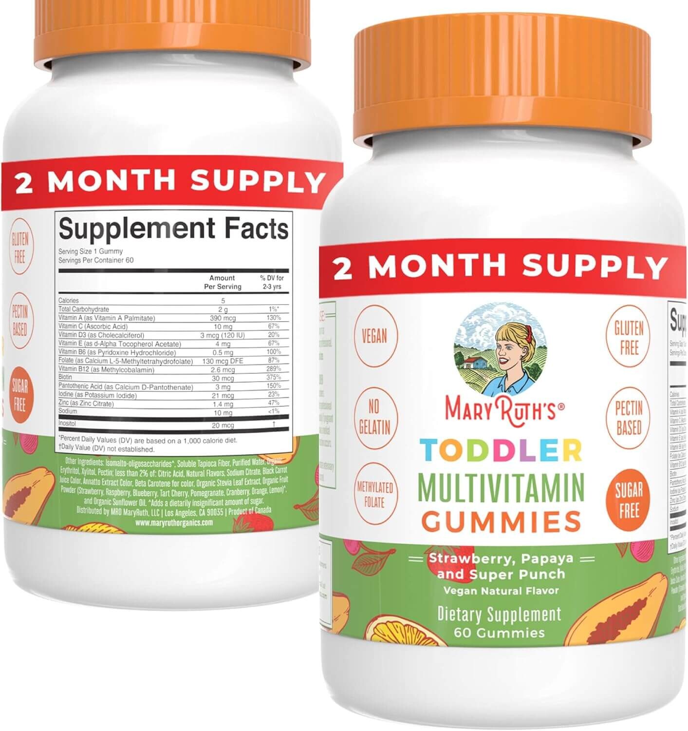 

Витаминные жевательные конфеты MaryRuth Organics Vitamin Gummy Kids and Toddlers Age 2+ со вкусом клубники, папайи и суп