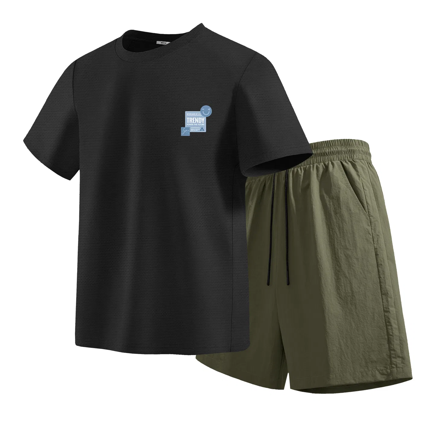Детский спортивный комплект из двух предметов MINISO, Black (with Smiley Face Label Chest Logo)+Army Green
