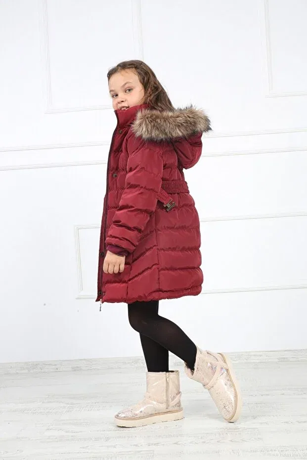 Детское пальто-пуховик для девочек с принтом Cherry Plush Puffer Coat Generic Brands, Cherry — фото 3