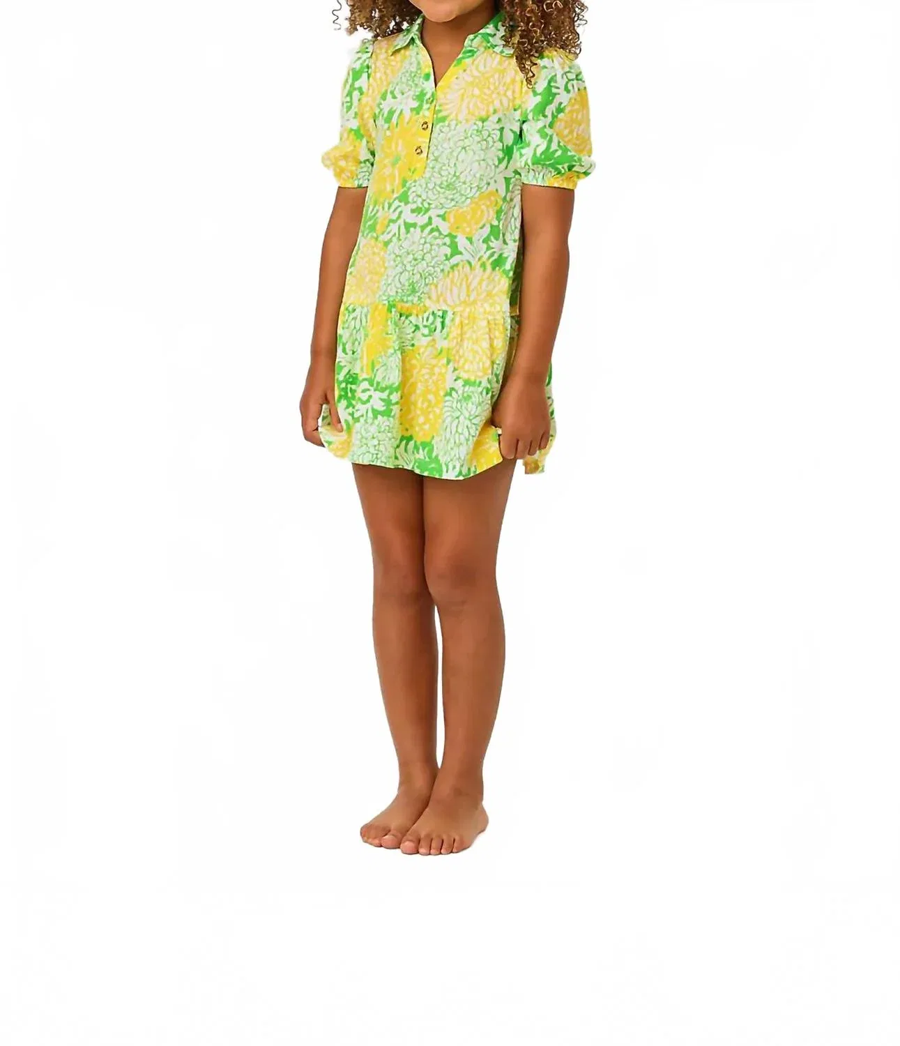 Детское платье для девочек с пышными рукавами Mini Bingley Dress Lilly Pulitzer, Crocodile Green Mumbo Jumbo — фото 2