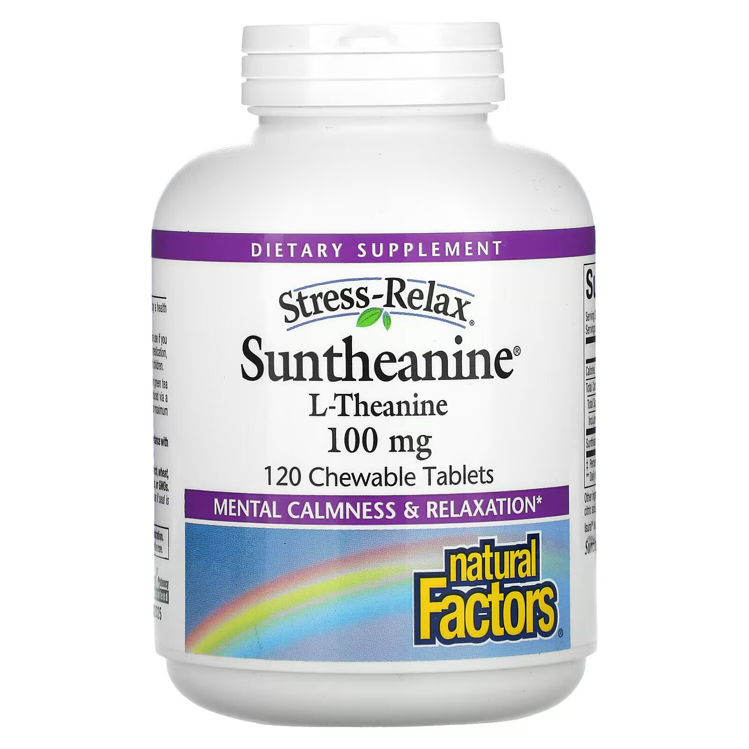 

Natural Factors, Suntheanine, 100 мг, 120 жевательных таблеток