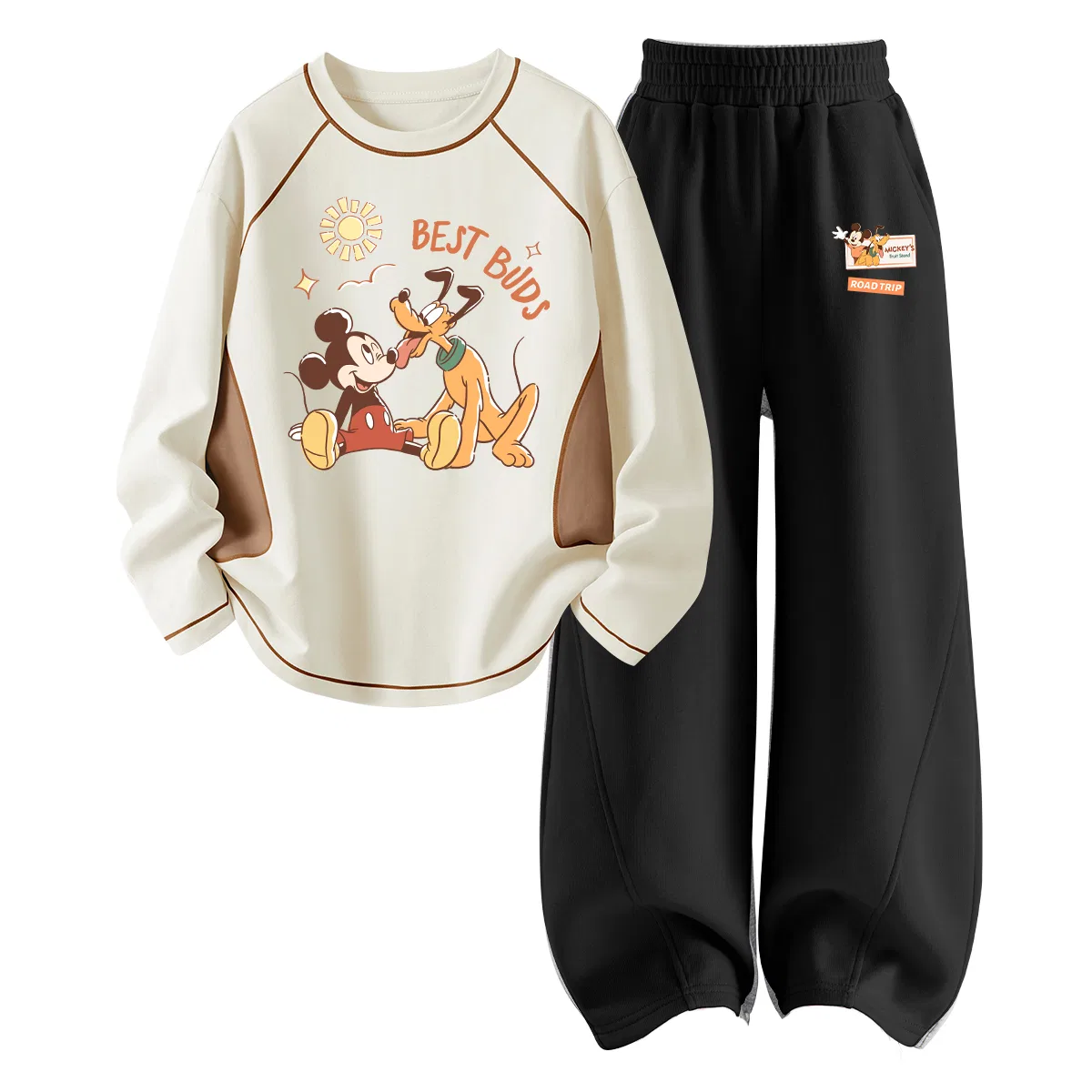 Детский комплект спортивной одежды с круглым вырезом, дышащий, Disney, Di Happy Apricot+Di Happy Logo K Black — фото 3